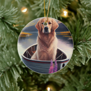 Golden Retriever auf dem Paddle: Ein Landschaftlic Keramik Ornament