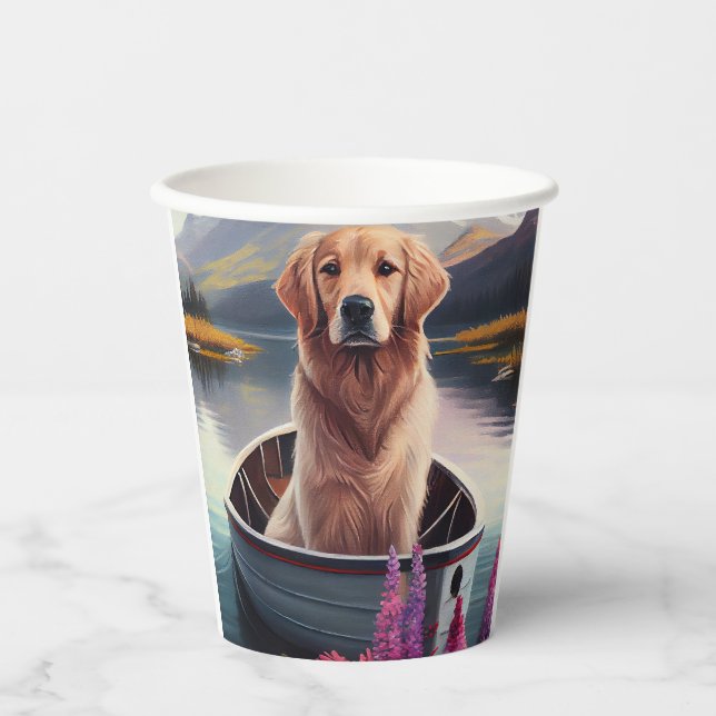 Golden Retriever auf dem Paddle: Ein Landschaftlic Pappbecher (Vorderseite)