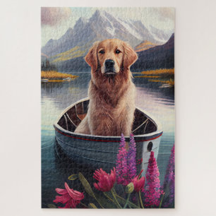 Golden Retriever auf dem Paddle: Ein Landschaftlic Puzzle