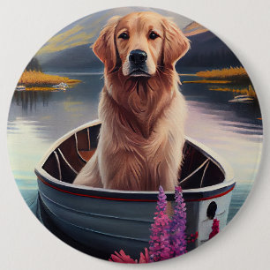 Golden Retriever auf einem Paddel: Ein landschaftl Button