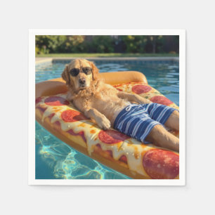 Golden Retriever auf einem Pizza-Scheiben-Poolschw Serviette