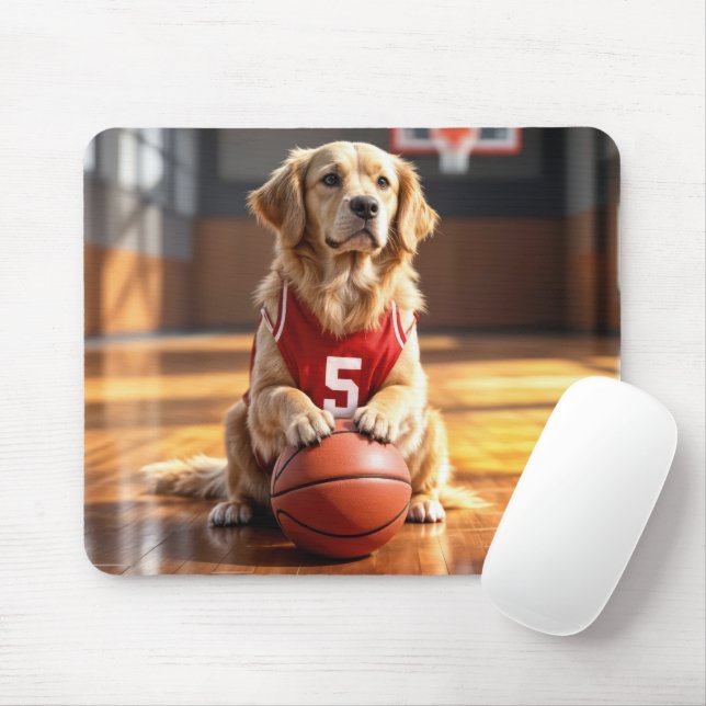 Golden Retriever Basketball Player Mousepad (Mit Mouse)