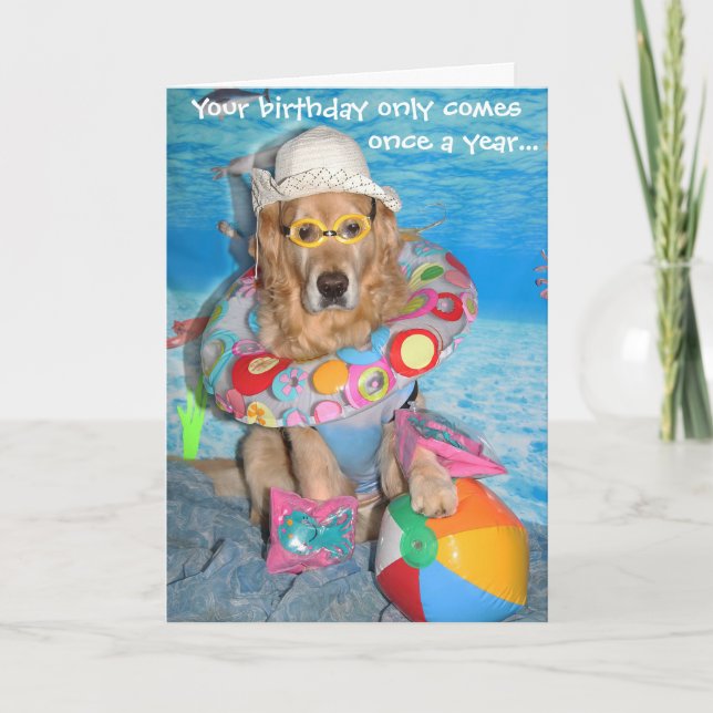 Golden Retriever Beach Bather Birthday Splash Karte (Vorderseite)