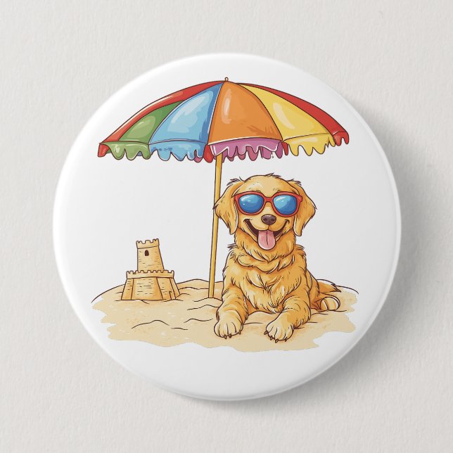 Golden Retriever Beach Dog Button (Vorderseite)