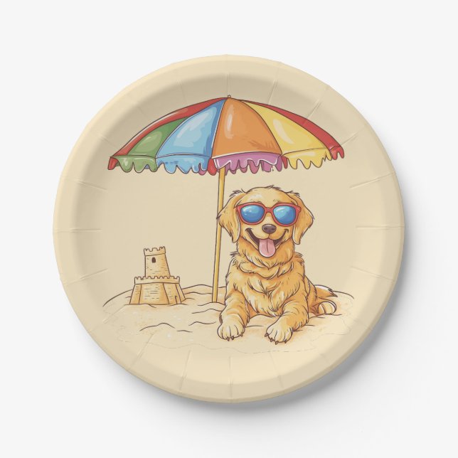 Golden Retriever Beach Dog Pappteller (Vorderseite)