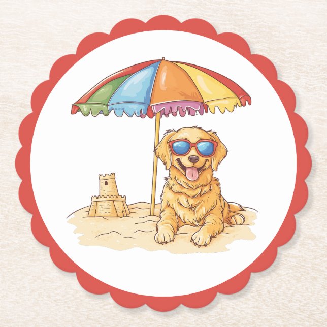 Golden Retriever Beach Dog Untersetzer (Vorderseite)