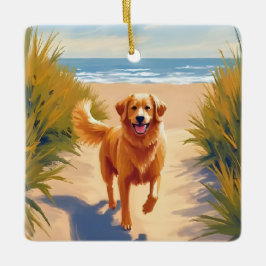 Golden Retriever Beach Path | Ocean Dog Pet Keramikornament