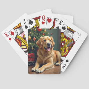Golden Retriever bei der Spielzeugeisenbahn Weihna Spielkarten