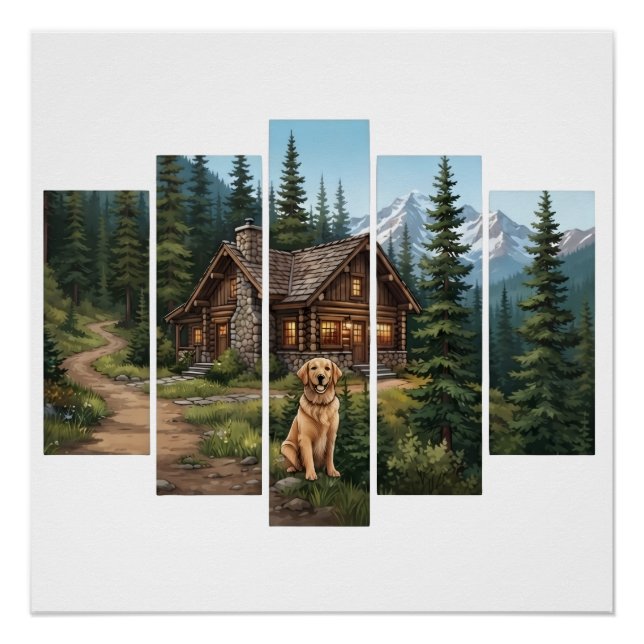 Golden Retriever Berghütte  Poster (Vorderseite)