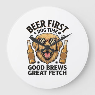 Golden Retriever Bier-Shirt Lustiges Hundeliebhabe Große Wanduhr