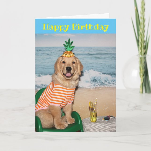 Golden Retriever Birthday Beach Chair Welpe Karte (Vorderseite)