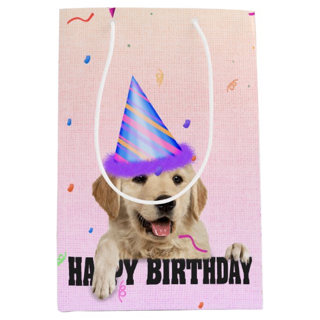 Golden Retriever Birthday Confetti Mittlere Geschenktüte (Vorderseite)