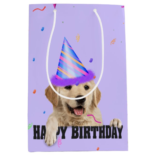 Golden Retriever Birthday Confetti Mittlere Geschenktüte (Vorderseite)
