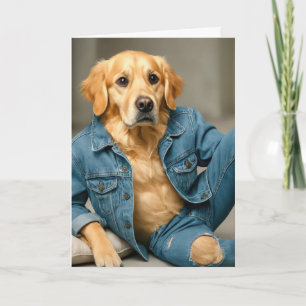 Golden Retriever Birthday in Blue Jeans Karte