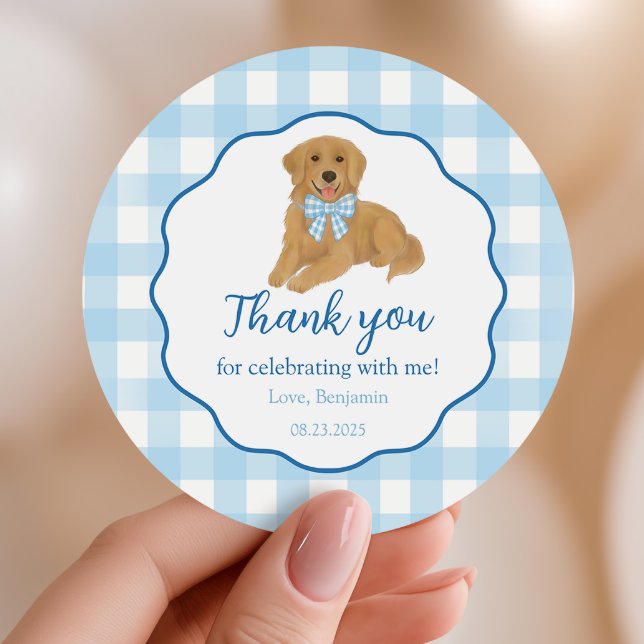 Golden Retriever Birthday Party Favor Thank You Runder Aufkleber (Von Creator hochgeladen)