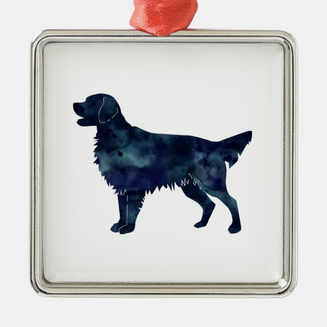 Golden Retriever Black Watercolor Silhouette Ornament Aus Metall (Vorne)
