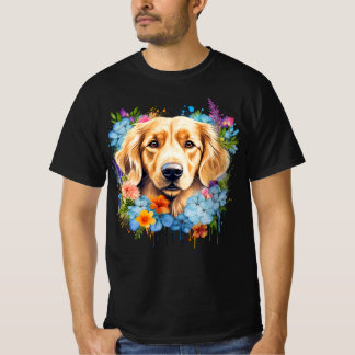 Golden Retriever Blaue Wildblumen Aquarell T-Shirt
