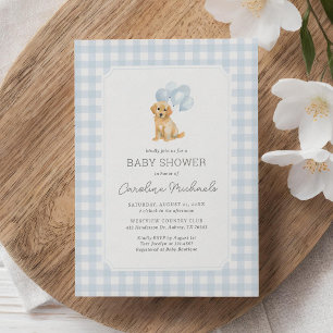 Golden Retriever Blue Gingham Baby Dusche Einladung
