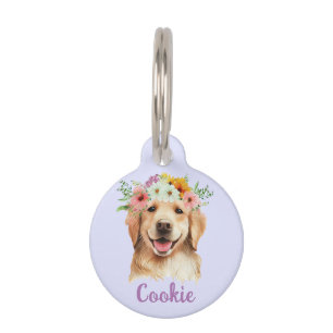 Golden Retriever Blume Round Pet Tag Haustiermarke
