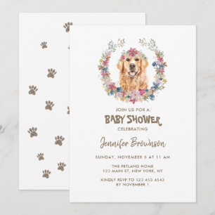 Golden Retriever Blumengirlande Hund Baby Shower Einladung