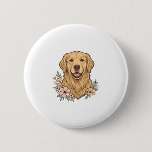 Golden Retriever Blumenvintage Gravur Design_1 Button