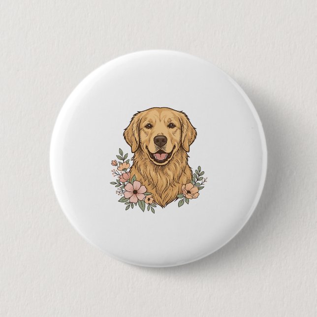 Golden Retriever Blumenvintage Gravur Design_1 Button (Vorderseite)