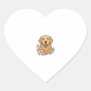 Golden Retriever Blumenvintage Gravur Design_1 Herz-Aufkleber