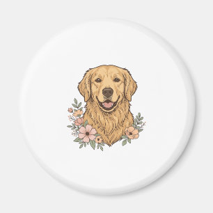 Golden Retriever Blumenvintage Gravur Design_1 Magnet