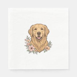 Golden Retriever Blumenvintage Gravur Design_1 Serviette