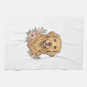 Golden Retriever Blumenvintage-Prägedesign_1 Geschirrtuch