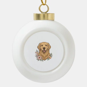 Golden Retriever Blumenvintage-Prägedesign_1 Keramik Kugel-Ornament
