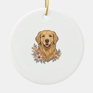 Golden Retriever Blumenvintage-Prägedesign_1 Keramik Ornament