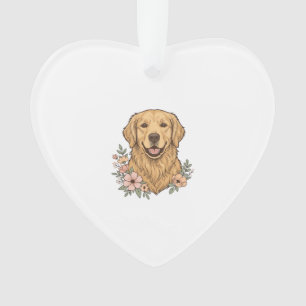 Golden Retriever Blumenvintage-Prägedesign_1 Ornament