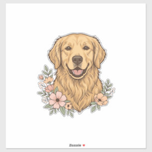 Golden Retriever Blumenvintage-Prägungsdesign_1 Aufkleber
