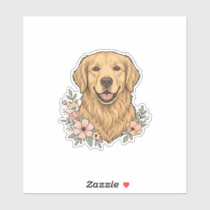 Golden Retriever Blumenvintage-Prägungsdesign_1 Aufkleber