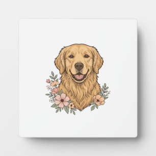 Golden Retriever Blumenvintage-Prägungsdesign_1 Fotoplatte