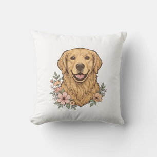 Golden Retriever Blumenvintage-Prägungsdesign_1 Kissen