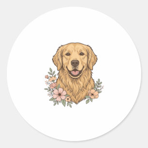 Golden Retriever Blumenvintage-Prägungsdesign_1 Runder Aufkleber