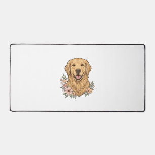 Golden Retriever Blumenvintage-Prägungsdesign_1 Schreibtischunterlage
