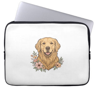 Golden Retriever Blumenvintage-Stichdesign_1 Laptopschutzhülle