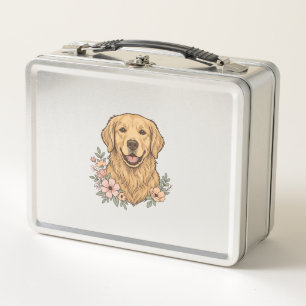 Golden Retriever Blumenvintage-Stichdesign_1 Metall Brotdose