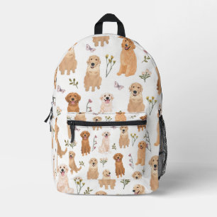 Golden Retriever Blumiges Muster Süßer Hund & Wi Bedruckter Rucksack