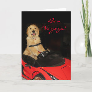 Golden Retriever Bon Voyage in Car Karte