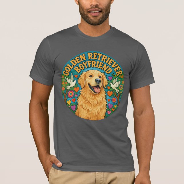 Golden Retriever Boyfriend Funny Retro Dog Lover T-Shirt (Vorderseite)