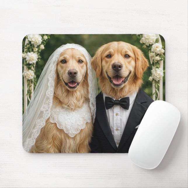 Golden Retriever Bride and Groom Mousepad (Mit Mouse)