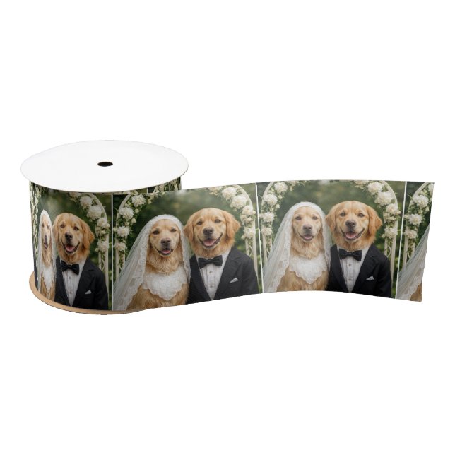 Golden Retriever Bride and Groom Portrait Satinband (Spule)