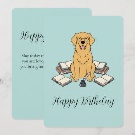 Golden Retriever Bücherwurm Opal Geburtstagsgruß Einladung