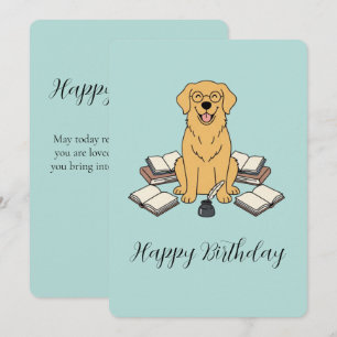 Golden Retriever Bücherwurm Opal Geburtstagsgruß Einladung