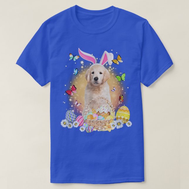 Golden Retriever Bunny Dog mit Ostereier Körbchen T-Shirt (Design vorne)