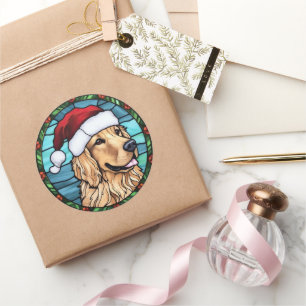 Golden Retriever Buntglas Weihnachten Runder Aufkleber